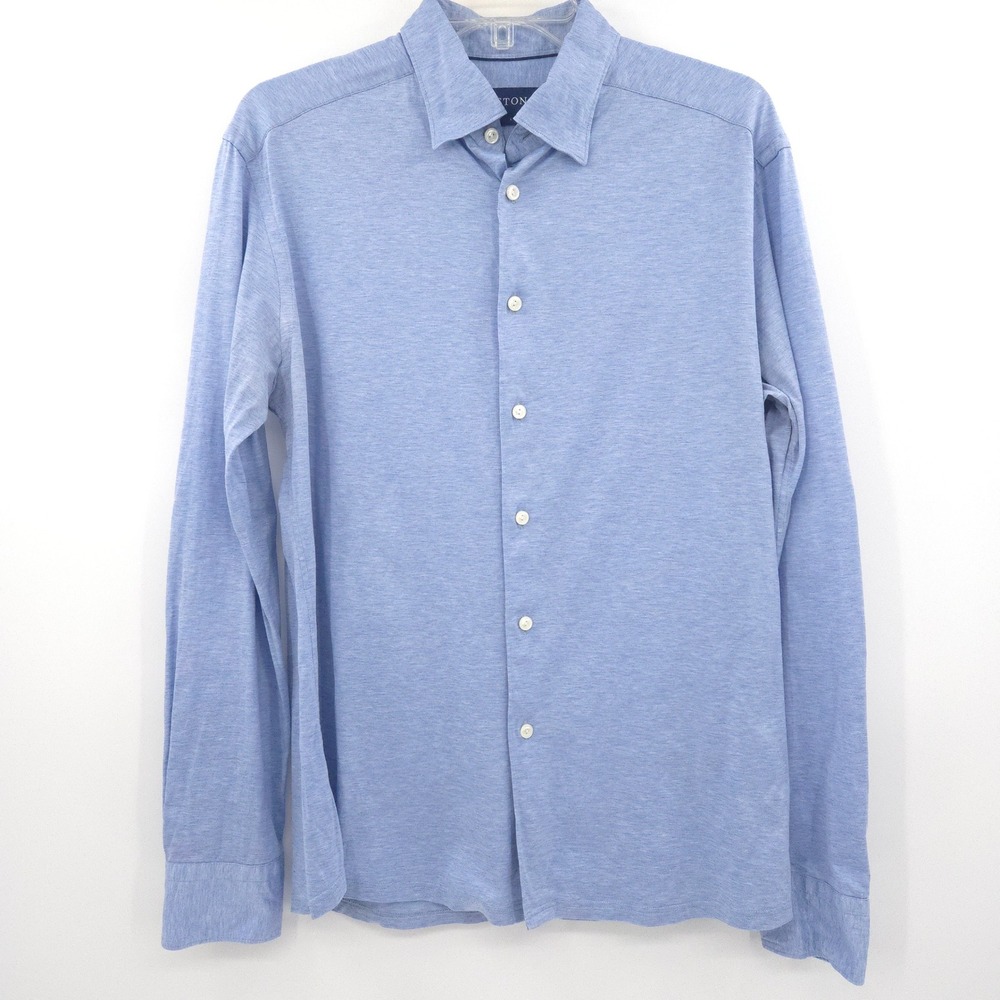 Eton Contemporary Fit Oxford Piqué Shirt Men Large Blue Cotton Jersey Knit